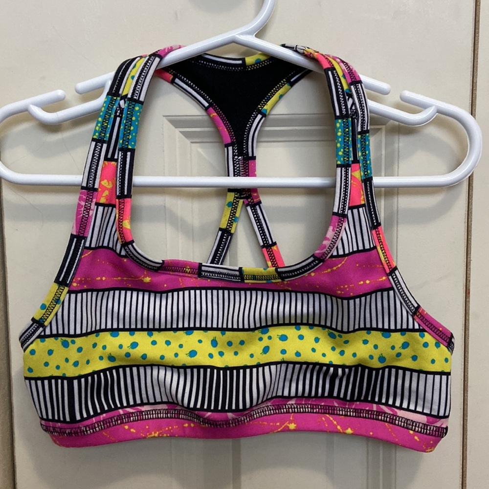 Ivivva Black, White & Neon Patterned Sports Bra